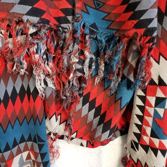 Billabong Cardigan Shawl Womens Medium Aztec Print Multicolored Fringed Boho - Picture 5 of 9